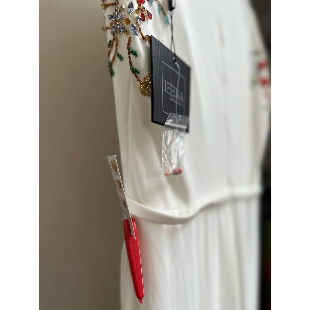 Mac Duggal Embelished Sleeve Jersey Wrap Gown White Size 10 - Picture 6 of 9